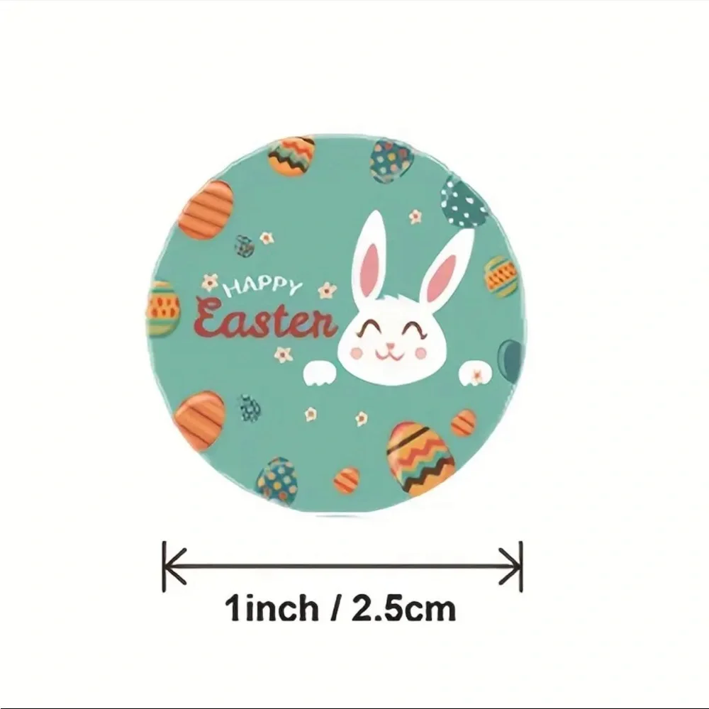 Roll of 500 Happy Easter Round Stickers Bunny Rabbit Eggs